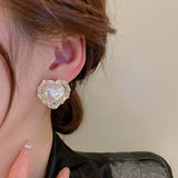 Korea Inlay Zircon Crystal Heart Stud Earrings For Women