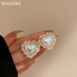 Korea Inlay Zircon Crystal Heart Stud Earrings For Women