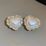 Korea Inlay Zircon Crystal Heart Stud Earrings For Women