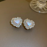 Korea Inlay Zircon Crystal Heart Stud Earrings For Women