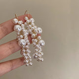 Long Tassels Pearl Drop Earrings Vintage Ear Hook Party Jewelry