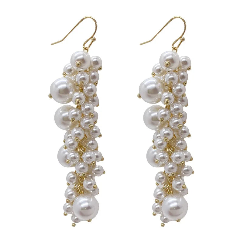 Long Tassels Pearl Drop Earrings Vintage Ear Hook Party Jewelry