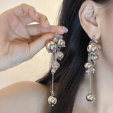 Long Tassels Metal Ball Pendant Earrings For Women