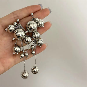 Long Tassels Metal Ball Pendant Earrings For Women