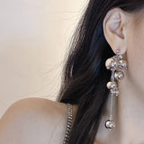 Long Tassels Metal Ball Pendant Earrings For Women