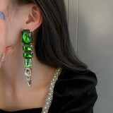 Green Crystal Tassel Drop Earrings Hyperbole Oversize Dangle Earrings