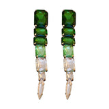 Green Crystal Tassel Drop Earrings Hyperbole Oversize Dangle Earrings