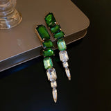 Green Crystal Tassel Drop Earrings Hyperbole Oversize Dangle Earrings