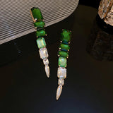 Green Crystal Tassel Drop Earrings Hyperbole Oversize Dangle Earrings
