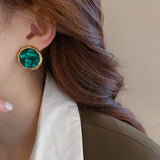 Geometric Green Ripples Acrylic Earrings Vintage Stud Jewelry Gift