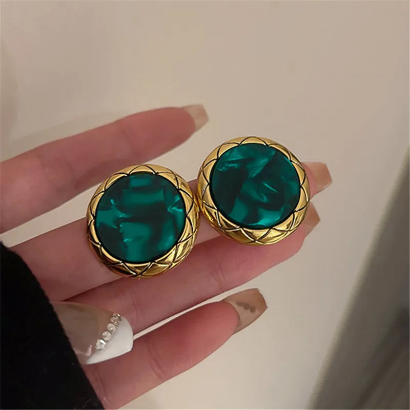 Geometric Green Ripples Acrylic Earrings Vintage Stud Jewelry Gift
