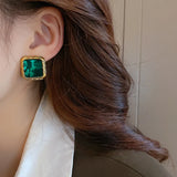 Geometric Green Ripples Acrylic Earrings Vintage Stud Jewelry Gift