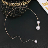 Metal Torques Simulated Pearl Choker Necklace
