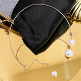 Metal Torques Simulated Pearl Choker Necklace