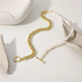 Punk Metal Chain Pearl Necklace Baroque Beaded Chokers Necklaces Party Jewelry