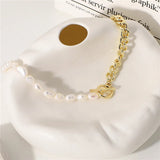 Punk Metal Chain Pearl Necklace Baroque Beaded Chokers Necklaces Party Jewelry