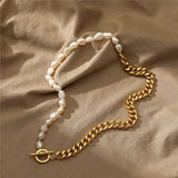 Punk Metal Chain Pearl Necklace Baroque Beaded Chokers Necklaces Party Jewelry