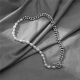Punk Metal Chain Pearl Necklace Baroque Beaded Chokers Necklaces Party Jewelry