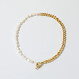 Punk Metal Chain Pearl Necklace Baroque Beaded Chokers Necklaces Party Jewelry