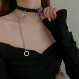 Punk Metal Heart Leather Torques Necklace For Women