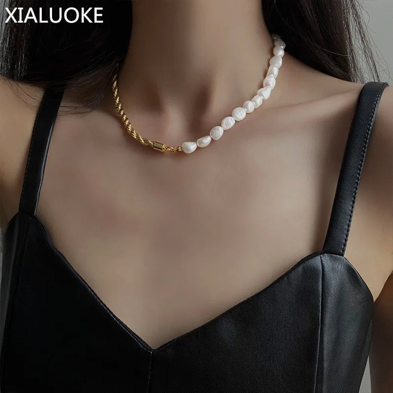 Baroque Pearls Pendant Necklace Women Retro Style Short Jewelry