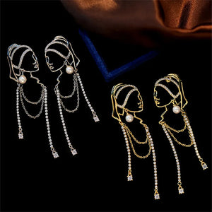 Needle Pearl Crystal Chain Earrings Pendant Vintage Hyperbole Long Women Jewelry