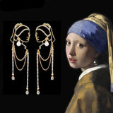 Needle Pearl Crystal Chain Earrings Pendant Vintage Hyperbole Long Women Jewelry