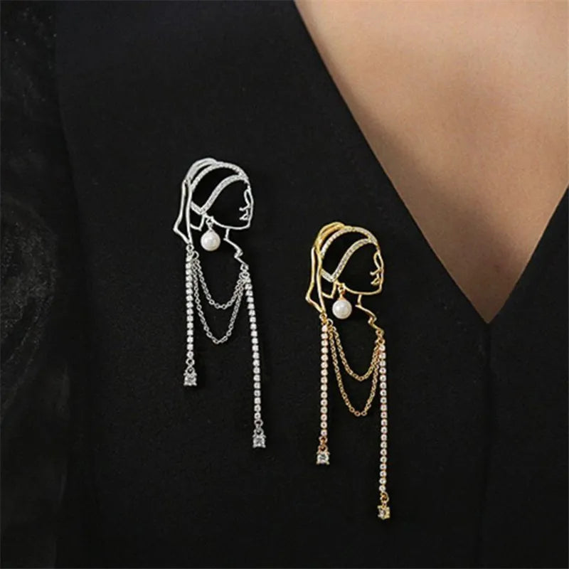 Needle Pearl Crystal Chain Earrings Pendant Vintage Hyperbole Long Women Jewelry