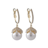 S925 Zircon Crystal Pearl Earrings Retro Lady Circular Earclip