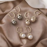 S925 Zircon Crystal Pearl Earrings Retro Lady Circular Earclip