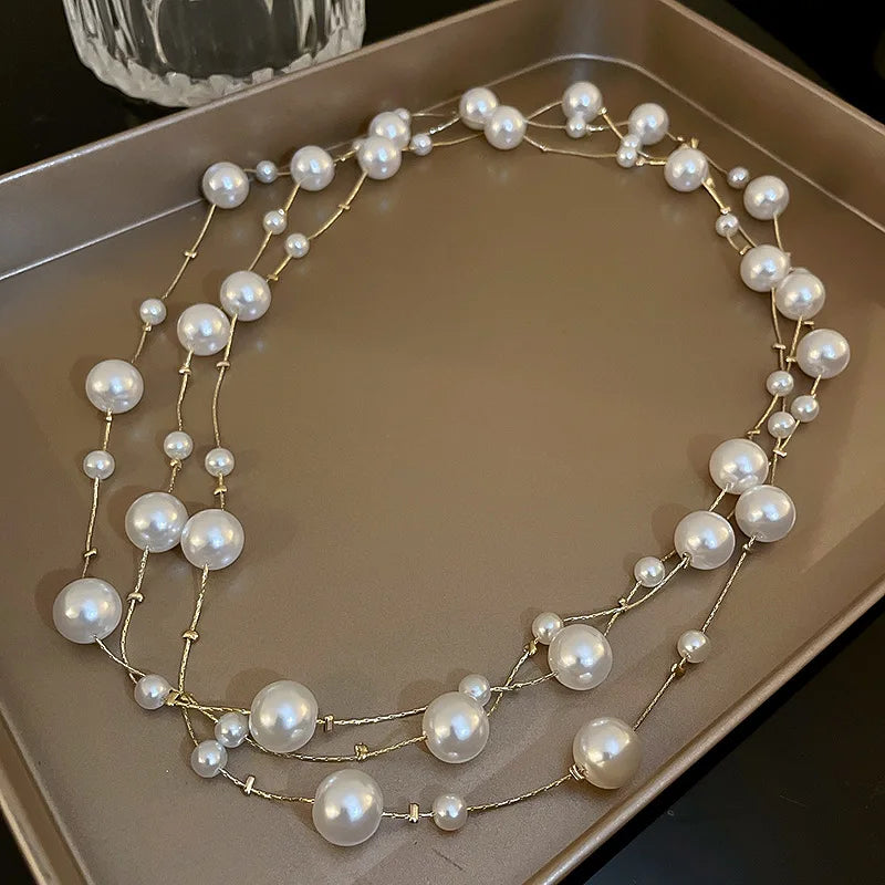 Multilayer Pearl Necklace Women Sweater Chain - Statement Jewelry