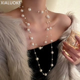 Multilayer Pearl Necklace Women Sweater Chain - Statement Jewelry