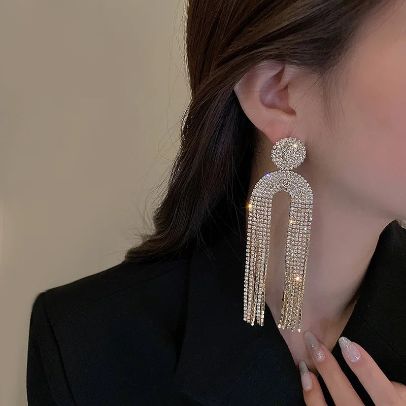Geometric Crystal Dangle Earrings Vintage Hyperbole Full Rhinestone Drop Earring