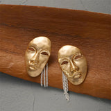Punk Metal Chain Tassel Face Stud Earrings Vintage Hyperbole Portrait