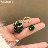 Vintage Green Glass Stone Earring Asymmetric Geometry Round Hoop Earrings