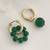 Vintage Green Glass Stone Earring Asymmetric Geometry Round Hoop Earrings