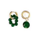 Vintage Green Glass Stone Earring Asymmetric Geometry Round Hoop Earrings