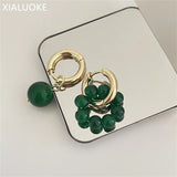 Vintage Green Glass Stone Earring Asymmetric Geometry Round Hoop Earrings