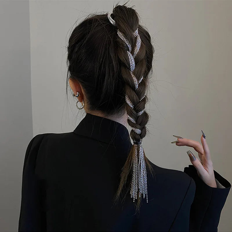 Vintage Geometric Metal Chain Hairpins Tassel Headband Bride Accessories