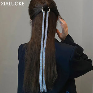 Vintage Geometric Metal Chain Hairpins Tassel Headband Bride Accessories