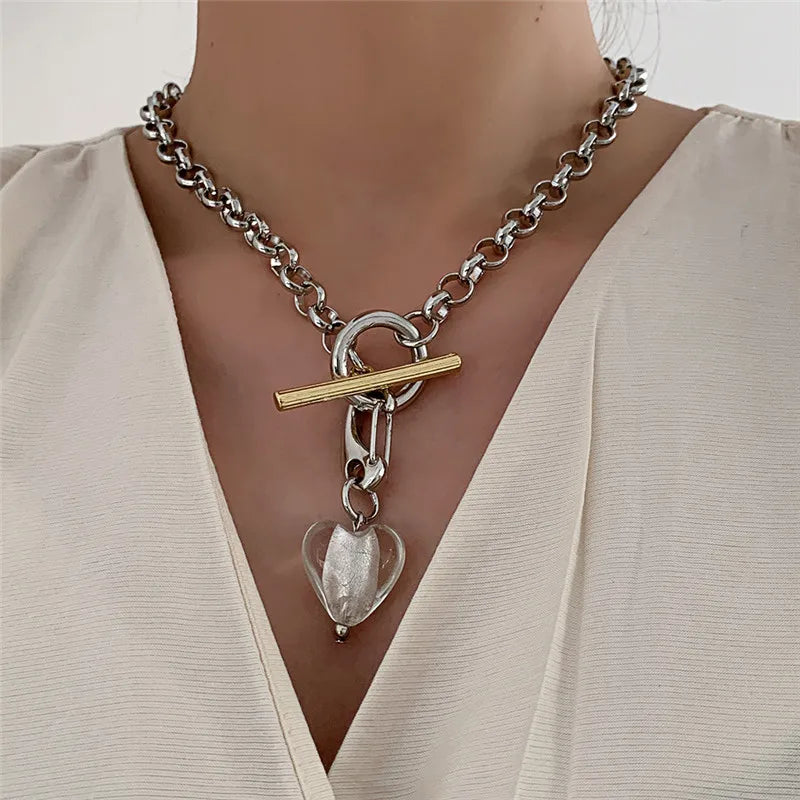 Vintage Green Glass Pendant Necklace for Women