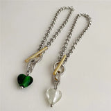 Vintage Green Glass Pendant Necklace for Women