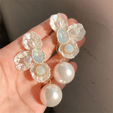 Vintage Acrylic Flower Pearl Crystal Moonstone Earrings