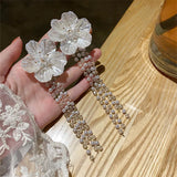 Vintage Tassel Acrylic Flower Crystal Drop Earrings for Women