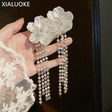 Vintage Tassel Acrylic Flower Crystal Drop Earrings for Women
