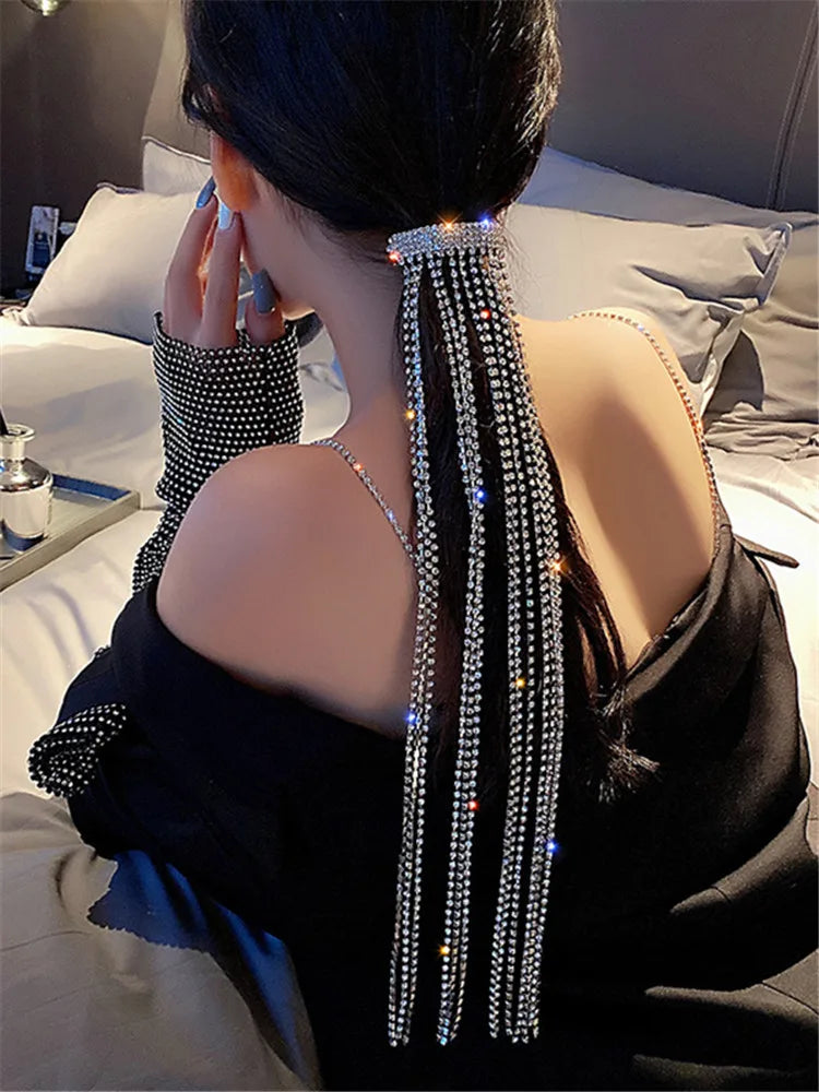 Vintage Shine Rhinestone Hairpins Tassel Crystal Barrettes Wedding Jewelry