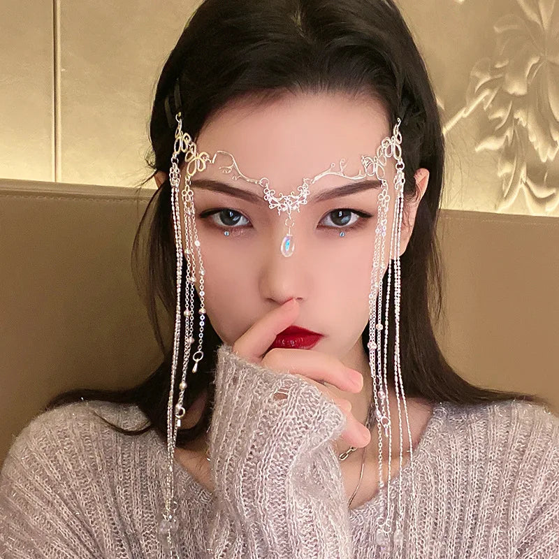 Vintage Tassel Rhinestone Hairpins Headband Water Drop Crystall Hair Accessories