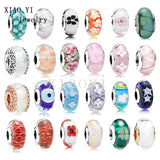 XIAOYI 100% S925 Charm Love Flower Sea Glaze DIY Bracelet Beaded Female