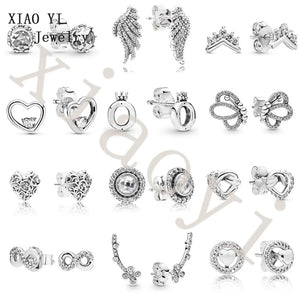 XIAOYI 100% s925 Butterfly Heart Hollow Earrings Sweet Small Female