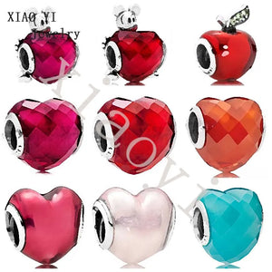 XIAOYI S925 red pink glass love String Bracelet DIY heart shape